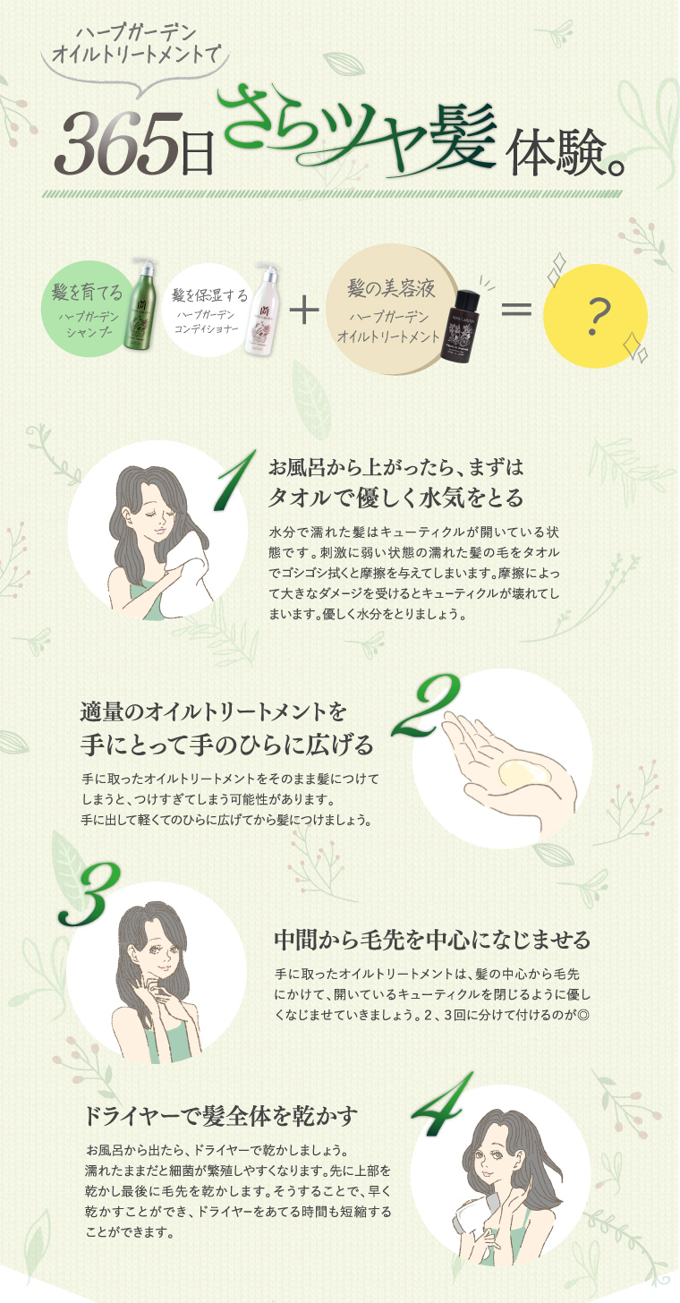毎日使うものだから、香りにもこだわりを。ハーブガーデンオイルトリートメントで365日サラツヤ髪体験
